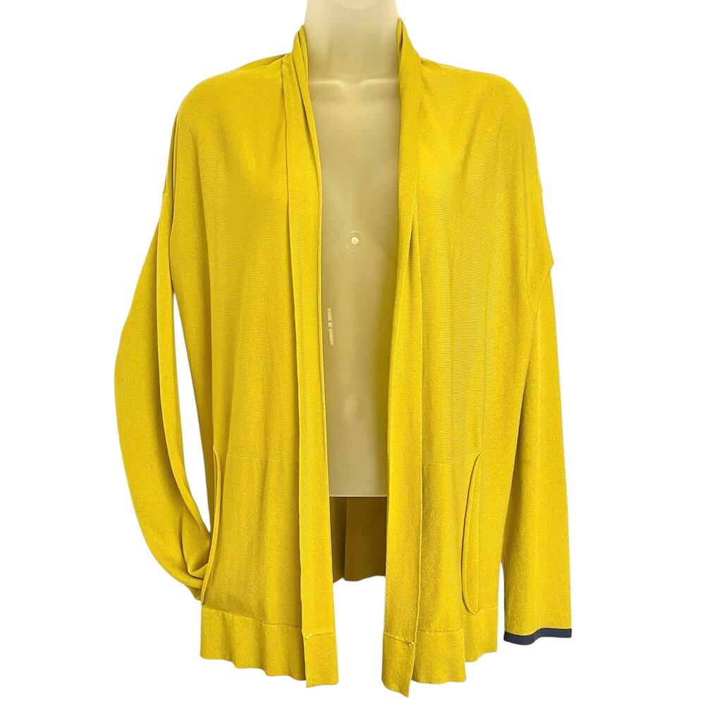 NIU Yellow Lightweight Jersey Shawl Collar Open Cardigan NIŪ Sweater Size M
